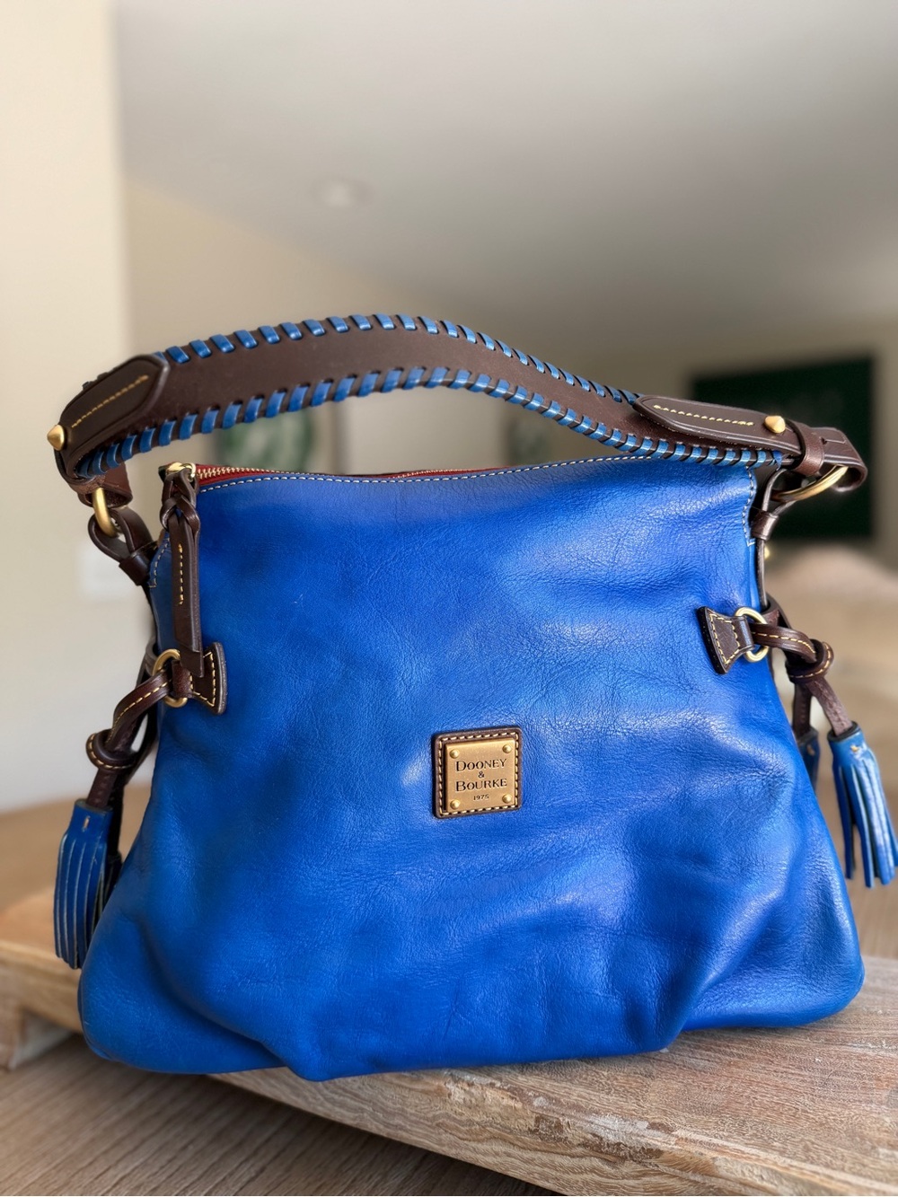Dooney & Bourke Florentine USA Blue Leather Tassel Hobo Shoulder Bag EUC MINT - Picture 7 of 16